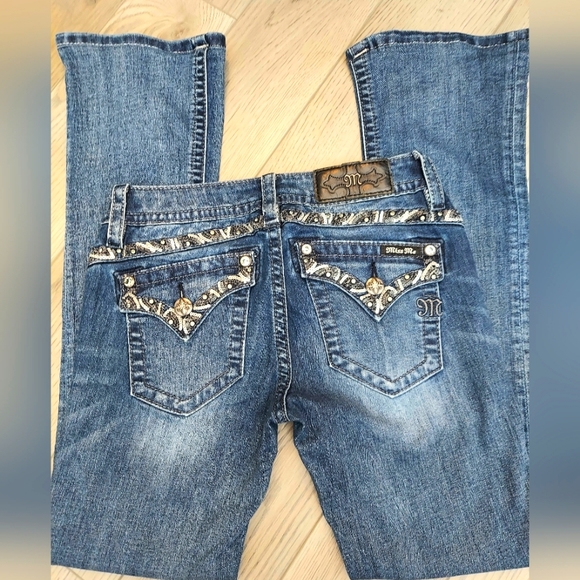 Miss Me Denim - Miss Me 26 x 29 blue Bling Embroidered  Denim Boot cut Jeans
